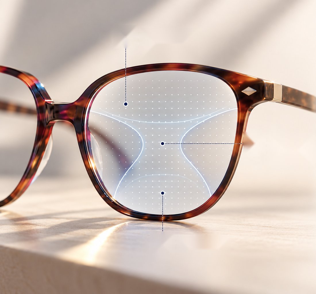 Verre progressif Droit de Regard : zones de vision de loin, intermédiaire et de près
